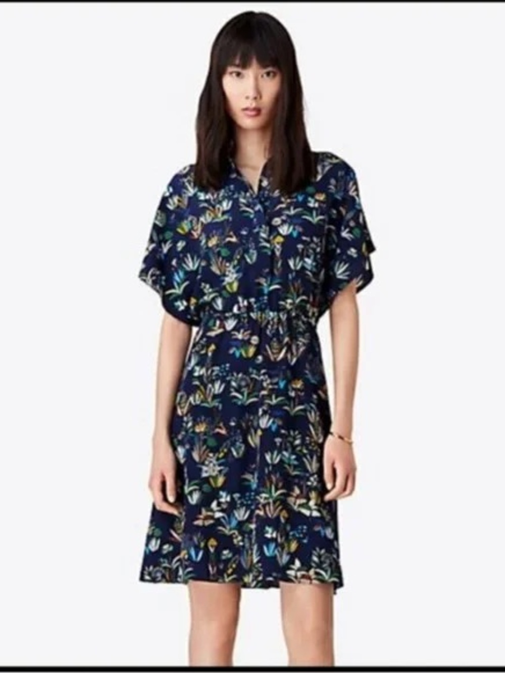 Tory Burch Ryan Fit and Flare Crepe Silk Dress Royal Navy Envisage Size 8 - Picture 2 of 7